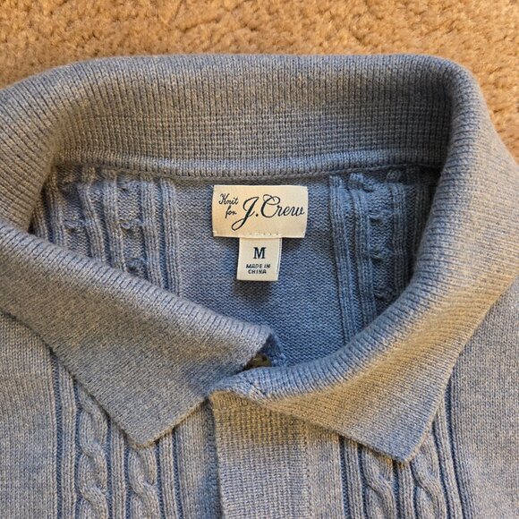 J.Crew Short-Sleeve Cotton Cable-Knit Sweater Polo (Style BP641) – Light Blue, M - Picture 2 of 4